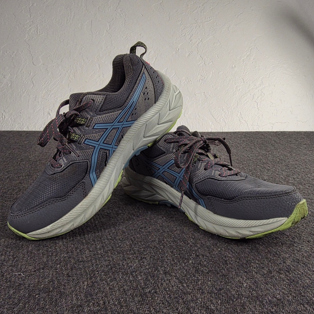ASICS Gel Venture 9 Women's Size 7 Trail Running Shoes Dark Gray Blue Lime Green